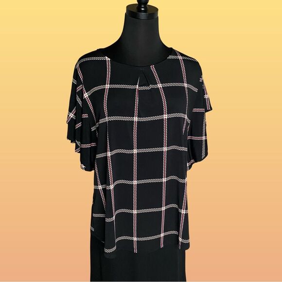 Liz Claiborne Career Double Ruffle Stretchy Black Blouse Petite XL - Picture 4 of 10